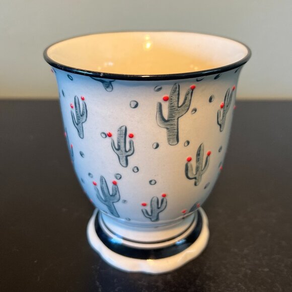 COST PLUS WORLD MARKET Cactus Pedestal Ceramic Mug / Cup ~ Embossed Blossoms - Picture 4 of 10